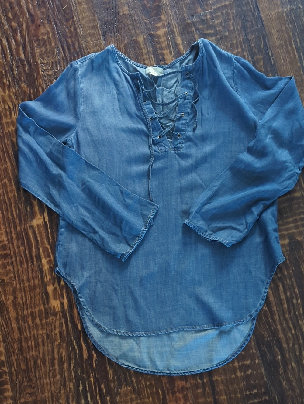 cloth & stone Washed Blue Lace-Up Long Sleeve Top